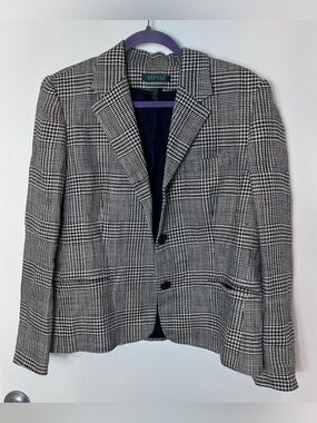 Lauren Ralph Lauren Glen Houndstooth Plaid Linen Blazer Women 16 Sport Coat